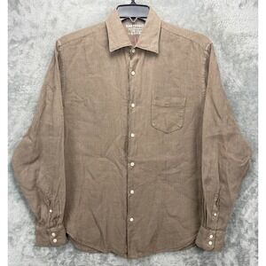 Hartford Men's Linen Shirt Size Large‎ Brown Long Sleeve Button Up